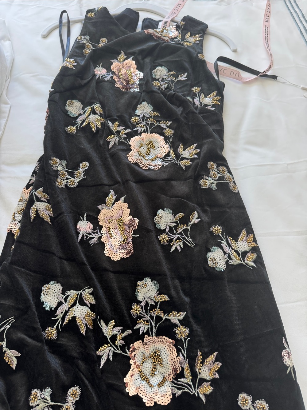 Mac Duggal Black Maxi Dress with Pink and Cream Floral Embroidery - Picture 2 of 4